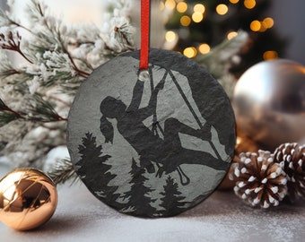 Female Rock Climbing Ornament | 3" Adventure Ornament | Rustic Christmas | Slate Ornament | Wilderness Christmas Decor | Girl Climber Gift
