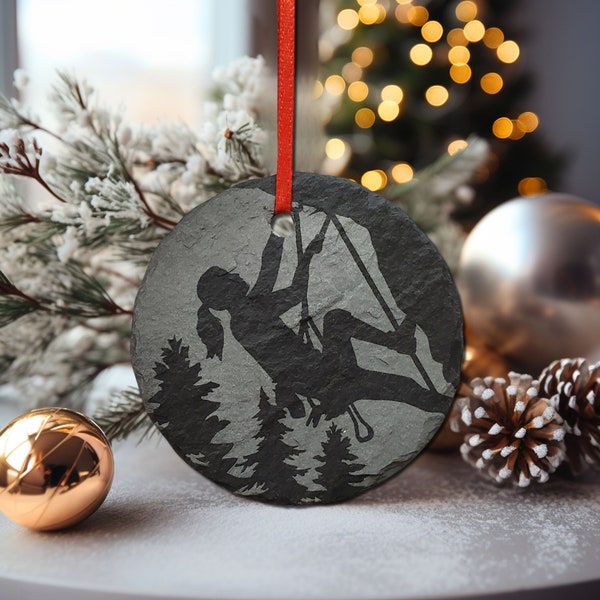 Female Rock Climbing Ornament | 3" Adventure Ornament | Rustic Christmas | Slate Ornament | Wilderness Christmas Decor | Girl Climber Gift