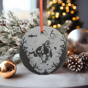 Scuba Diving Ornament | 3&quot; Custom Male Diver Ornament | Personalized Christmas Slate Ornament Divers Gift tag