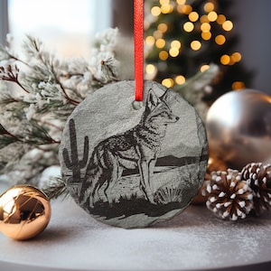 Desert Coyote Ornament | 3&quot; Prairie Wolf Nature Ornament | Personalized  Rustic Christmas Slate Animal Ornament American Jackal