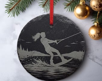 Female Wakeboarding Ornament | 3" Personalized Rustic Christmas Watersports Decoration Custom