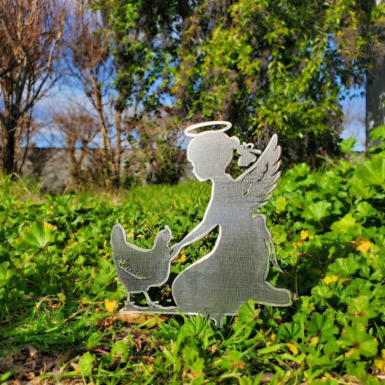 Small Pet Chicken Memorial Angel Garden Yard Stake,  Loss of Chicken Pet Grave Marker, Sympathy Gift, Rainbow Bridge,  Bereavement