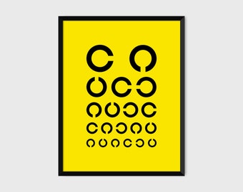 Japanese Eye Chart Print Pop Art Landolt C Vision Test Poster [yellow]