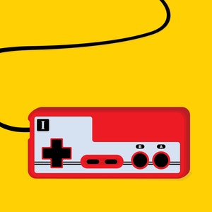 Japanese Famicom Gaming Controller Print Pop Art Illustration Poster yellow 18 × 24 inches