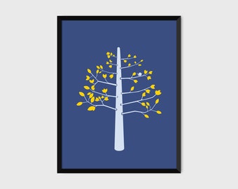 Bird in a Tree Print Pop Art Illustration Poster [indigo]