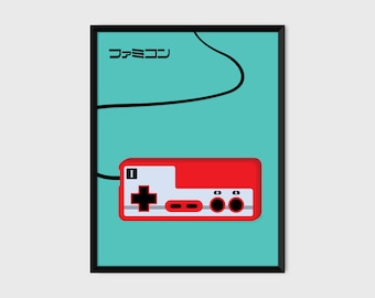 Japanese Famicom Gaming Controller Print Pop Art Illustration Poster [green]