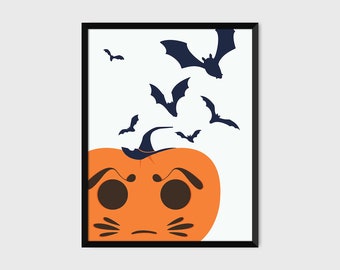 Japanse Halloween Daruma Jack-o'-Lantern Bats Print Pop Art Illustratie