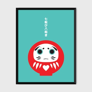 Japanese Daruma Print Pop Art Wish Doll Illustration & Motivational Poster [green]