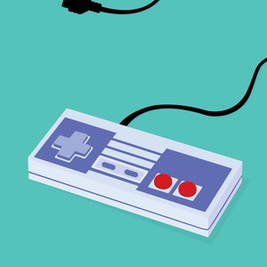 Japanese NES Gaming Controller Print Pop Art Illustration Poster green 18 × 24 inches