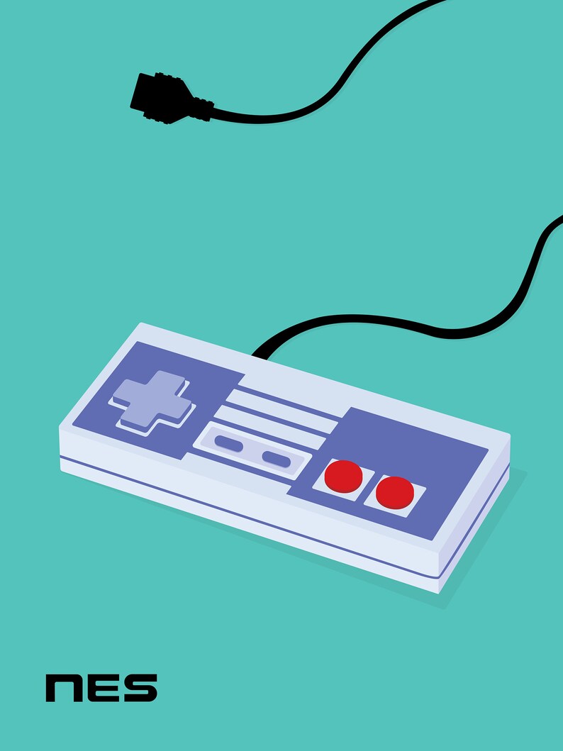 Japanese NES Gaming Controller Print Pop Art Illustration Poster green 18 × 24 inches