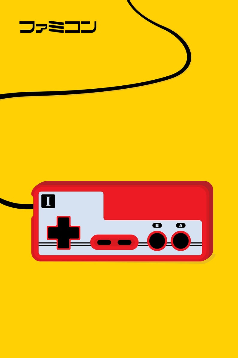 Japanese Famicom Gaming Controller Print Pop Art Illustration Poster yellow 24 × 36 inches