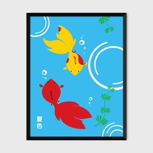 Japanese Kingyo Goldfish Print Pop Art Illustration image 1