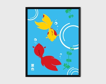 Japanese Kingyo Goldfish Print Pop Art Illustration