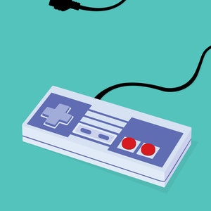 Japanese NES Gaming Controller Print Pop Art Illustration Poster green 12 × 16 inches