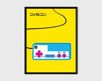 Japanese Famicom Gaming Controller Print Pop Art Illustration Poster [yellow]