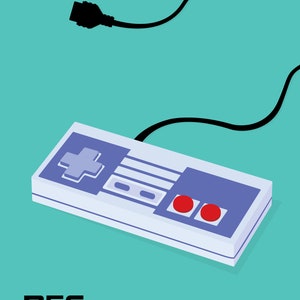 Japanese NES Gaming Controller Print Pop Art Illustration Poster green 8 × 10 inches