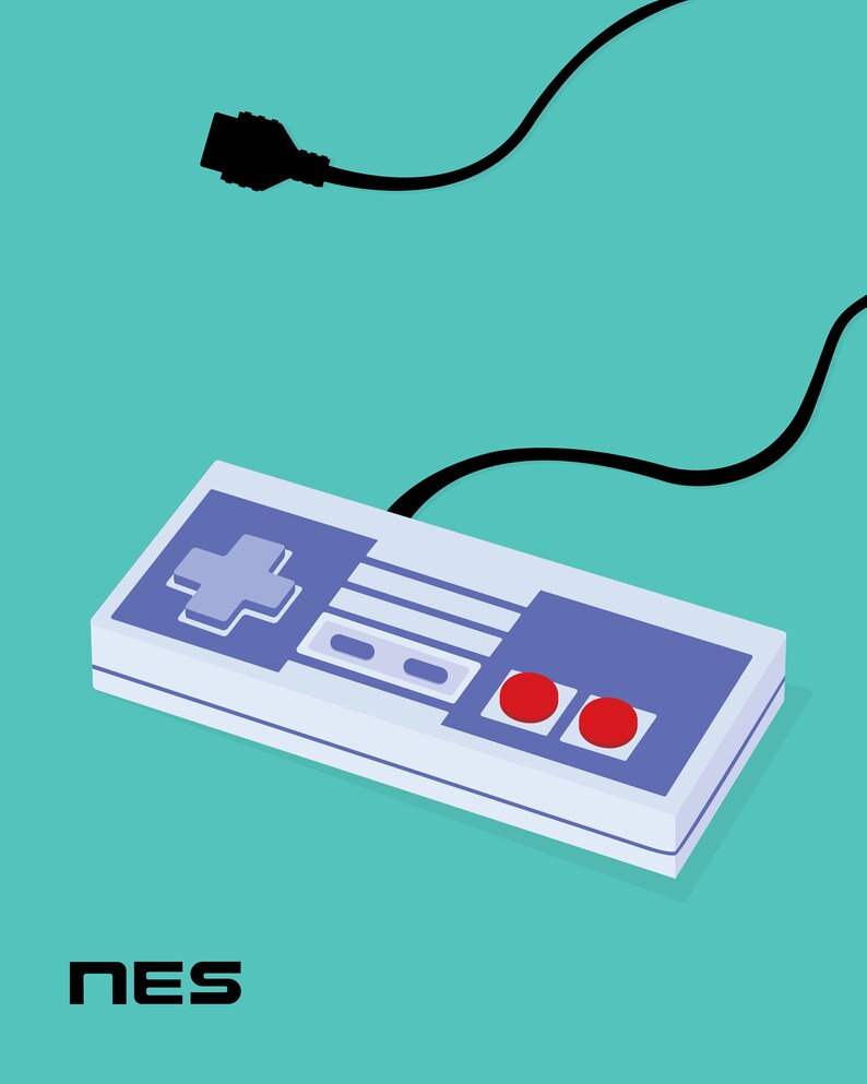 Japanese NES Gaming Controller Print Pop Art Illustration Poster green 8 × 10 inches