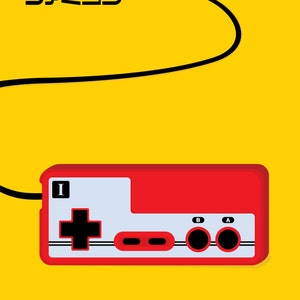 Japanese Famicom Gaming Controller Print Pop Art Illustration Poster yellow 8 × 10 inches