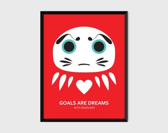 Japanese Daruma Print Pop Art Wish Doll Illustration & Motivational Poster [red]