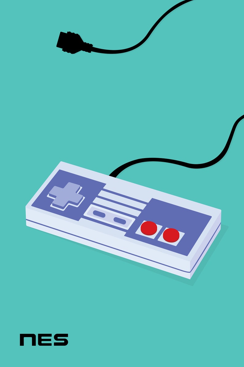 Japanese NES Gaming Controller Print Pop Art Illustration Poster green 24 × 36 inches