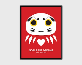 Japanese Daruma Print Pop Art Wish Doll Illustration & Motivational Poster [red]