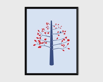 Bird in a Tree Print Pop Art Illustration Poster [grey]