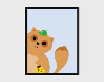 Tanuki Raccoon Dog Japanese Folklore Whimsical Animal Print Pop Art Illustration [beige, grey]