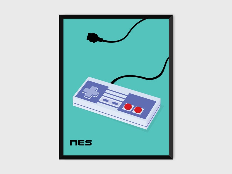 Japanese NES Gaming Controller Print Pop Art Illustration Poster green image 1