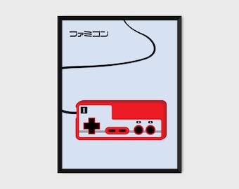 Japanese Famicom Gaming Controller Print Pop Art Illustration Poster [grey]