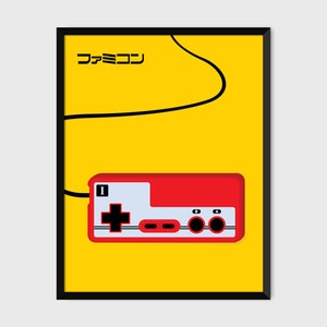 Japanese Famicom Gaming Controller Print Pop Art Illustration Poster yellow image 1