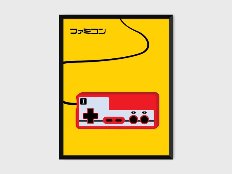 Japanese Famicom Gaming Controller Print Pop Art Illustration Poster yellow image 1