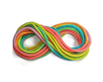 Pastel rainbow retro stripes tube yarn i-cord. 12 yards Tricotin cord for crafting