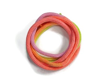 Pastel rainbow retro stripes tube yarn i-cord. 2 yards Tricotin cord for crafting