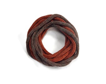 Mandala brown and rust color knit tube yarn. 5+ yards Warlock soft tricotin i-cord