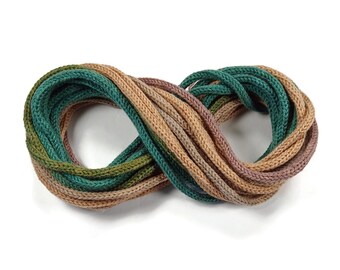Mandala Warlock earth tones knit tube yarn. 13 yards bulk tricotin i-cord Warlock colorway