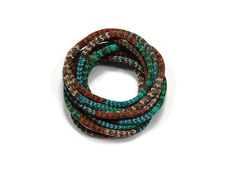 Teal and brown tricotin cord tube yarn for crafting