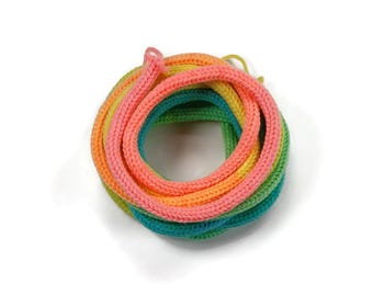 Pastel rainbow retro stripes tube yarn i-cord. 4 yards Tricotin cord for crafting