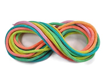 Retro stripes bright pastel rainbow tube yarn i-cord. 12 yards Tricotin cord for crafting