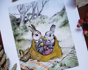 Picnic Bunnies 8x10 Print