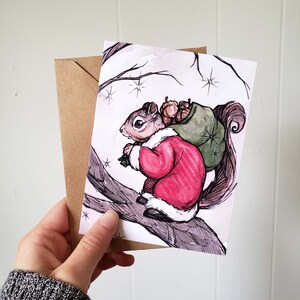Santa Squirrel Cartes de Noël Ensemble de 4
