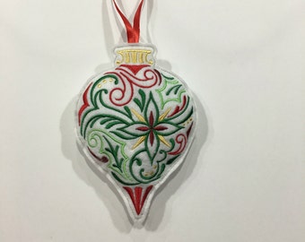 CHRISTMAS BULB ORNAMENT! Holiday Bulb. Elegant Bulb. Seasonal Ornament. Embroidered Felt Ornament for trees, gifts, stockings & more!