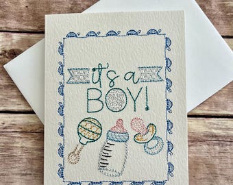 EMBROIDERED CARD For BABY Shower Gift. Unique card. Welcome Baby card.