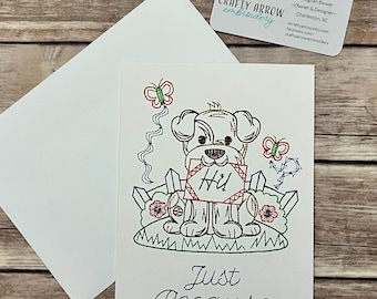 EMBROIDERED CARD! Just Because Card. Unique card. Friendship note.