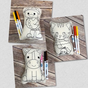 ANIMAL DOODLE DOLL! Coloring Dolls. Color Me Doll. Washable. Includes 3 Markers. Stocking Stuffer. Party Favor. Class Gift. Birthday Gift