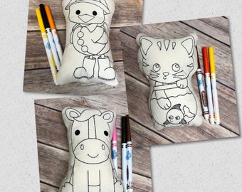 ANIMAL DOODLE DOLL! Coloring Dolls. Color Me Doll. Washable. Includes 3 Markers. Stocking Stuffer. Party Favor. Class Gift. Birthday Gift