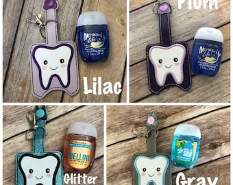 TOOTH EMBROIDERED SANITIZER Holder! DentalHand Sanitizer Key Chain. Tooth. Dental. Perfect for Diaper Bags. Bookbags. Gym Bags. Purses.