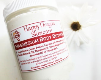 Magnesium Oil Body Butter | Restful Sleep | Naural Health and Wellness | Body Lotion | Essential Oil or Unscented | Happy Dragon Skincare