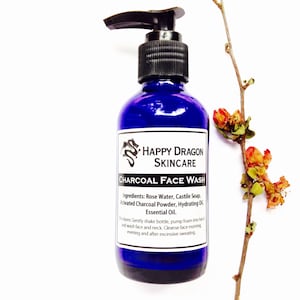 Skin Detox Charcoal Face Cleanser | Pure Castile Soap Face Wash, Rose Water, Jojoba Oil | Essential Oil, Unscented | Happy Dragon Skincare
