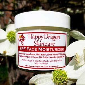 SPF Face Cream | Dry, Sensitive Skin Moisturizer | Non Greasy Daily Zinc Sunscreen | Coconut Oil Free | Unscented | Happy Dragon Skincare