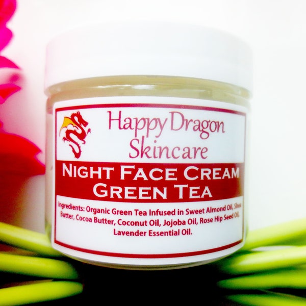 Face Cream | Sensitive Skin Beauty Cream | Green Tea Nightime Moisturizer | Natural, Unscented | Healthy Complextion | Happy Dragon Skincare
